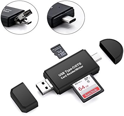 3 In 1 Type C OTG SD/Micro SD Card Reader with standard USB Male &amp; Micro USB Male/Type C Connector for Smartphones/Tablets with OTG Function (plastic black)