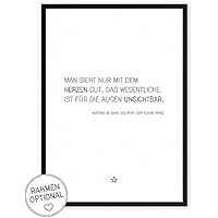 Kleine Prinz - Zitat - einzigartiger Kunstdruck mit Spruch auf wunderbarem Hahnemühle Papier DIN A4 (optional A3 und A2) -ohne Rahmen- schwarz-weißes Wand-Bild Poster Fine-Art-Print zur Dekoration im Büro und Zuhause oder als Geschenk-Idee zum Geburtstag Hochzeit Umzug Einzug für Freundin Freunde Mutter Familie... Home Deko - Lebensweisheit Regeln für Zufriedenheit & Glück von Saint-Exupery