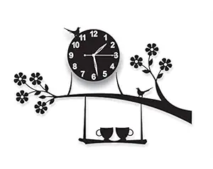 Vasudev Enterprise 3D Acrylic Antique Large Decorative Designer Wall Clocks for Office, Living Room, Bed Room, Living Room, Kids Room, Home, Kitchen (Tree, Bird, Cup Coffee)