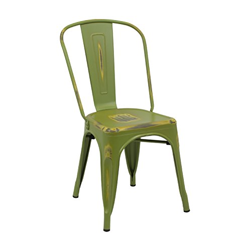 Silla Tolix(Pack 4) - Silla Industrial Metálica Vintage (Varios Colores) - Vaukura (Verde Oliva)