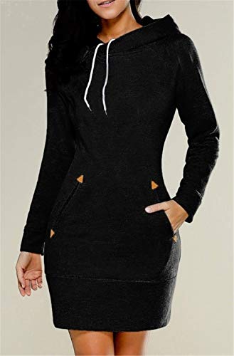 Preisvergleich Produktbild Swallowuk Hoodies Kleider Damen Langarm Sweatshirt Kleid Rollkragen Bodycon MiniKleid Cocktail Partykleid Outwear Lange Pullover Kapuzenpullover (S, Schwarz)