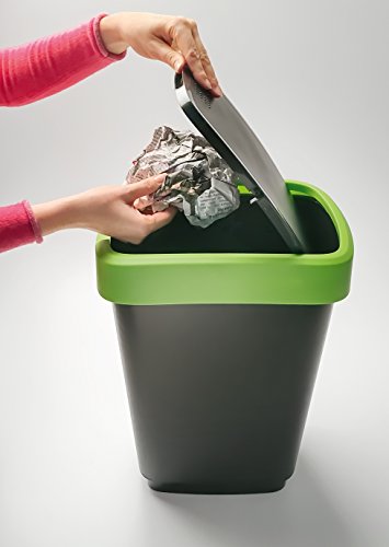 Rotho Mülleimer „Twist“ 50 Liter – 40.1 x 29.8 x 60.2 cm – Papierkorb aus Kunststoff (PP) in schwarz/dunkelsilber – Abfallbehälter mit Schwing- oder Klappdeckel - 2