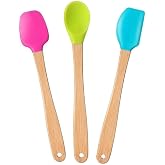 valletta Indigo 3'l&uuml; Renkli Bambu Saplı Silikon Spatula Seti Uzun 26cm