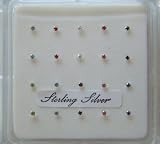 20 piercings en plata de ley con piedra de 1,5 mm (10 colores diferentes)