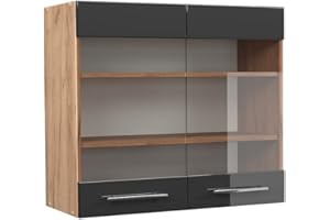 Vicco Mobile da cucina in vetro Fame-Line, Antracite lucido/Quercia dorata, 80 cm