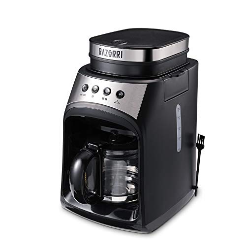 Razorri RCGE600A Macchina da caffè | Filtro macchina da caffè con macinacaffè | Funzione piastra di cottura e antigoccia | Brocca in vetro da 560 ml, fino a 4 tazze | 175 x 280 x 250 mm | 600W, 60Hz