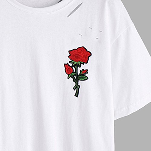 Sommer Bluse, lmmvp Damen Casual Rose drucken lose Tops Short Sleeve T-Shirt - 4