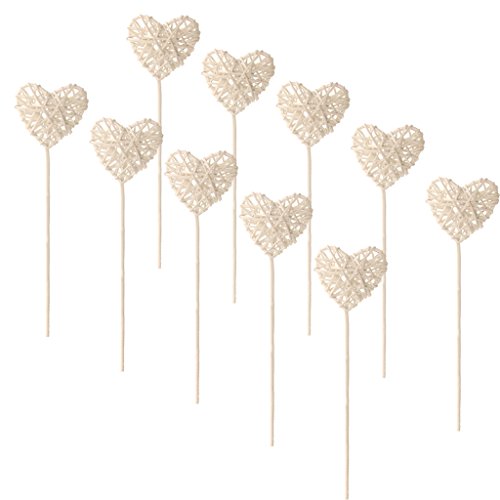 10x Deko Herzen Rattan Dekoherz Rattanherz Hängen Rattan Kugeln Weihnachten Hochzeit Deko – Weiß - 2