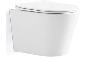 Novo BATH Inodoro SUSPENDIDO, Wc Inodoro Balnco, Retrete para Hogar, Sistema RIMLESS ANTIBACTERIA, Tapa Dura Extrafina AMORTIGUADA, Salida Dual