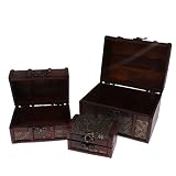 3pcs Holz Vintage Schatztruhe Holz Schmuck Aufbewahrungsbox Fall Veranstalter - 3