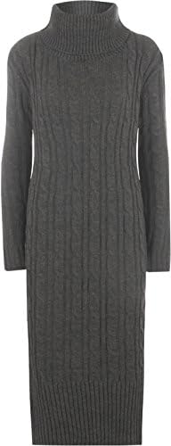 FashionClothing Womens Polo Cowl Neck Cable Knitted Long Sleeve Midi Maxi Jumper Top Ladies Dress