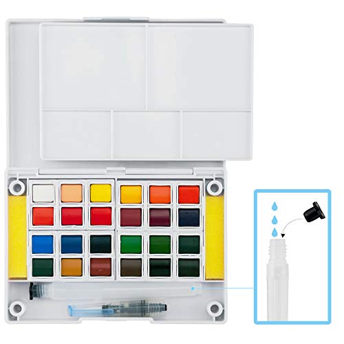 Ezigoo Acuarelas/Set de Acuarelas Tamaño Bolsillo  Pinturas en Acuarela/Caja de Acuarelas 24 Medias Pastillas