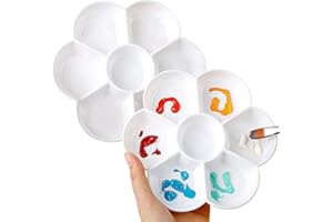 2 Pcs Palette De Peinture, Palette Ronde en Plastique Enfant avec 7 Puits, Plateau d'art pour Peinture à l'huile pour Bricolage Artisanat Et Peinture Facile à Nettoyer, Diamètre 17 Cm - Wilsonzin