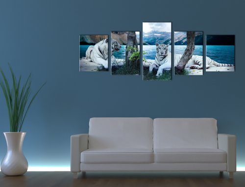 Bilderdepot24 Leinwandbild „Tiger II“ – 200×80 cm 5 teilig – fertig gerahmt, direkt vom Hersteller - 3