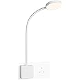 ENUOTEK Dimmable Plug in LED White Wall Reading Light, Flexible Bedside Reading Lamp with Outlet Power Plug, 4W Light Brightness 350Lm, Neutral White Lighting 4000K, for Type G Power Socket
