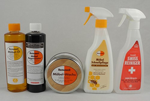 Renuwell Spar-Set je 500 ml Regenerator, Möbel-Öl, Wachs, Pflege, Swiss Reiniger