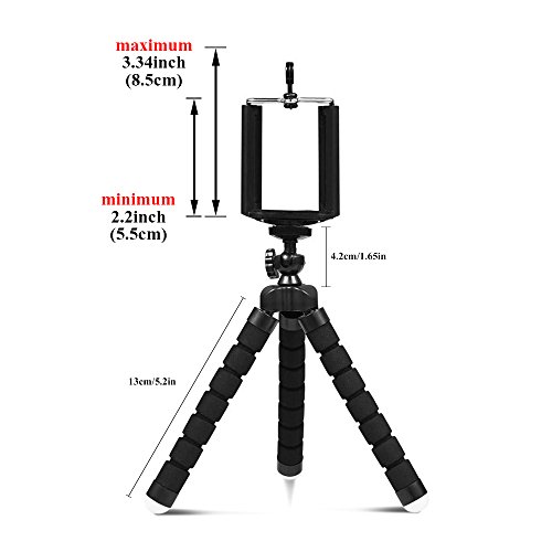 SYFIELD Treppiede Flessibile portatile Octopus Style con Supporto per iPhone 8 / 7 / 6s / 6s Plus, Samsung Note 8 / S8, Treppiedi Fotocamera per GoPro, DSLR - Nero