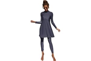 IWEMEK Women Burkini Modest Swimwear Rash Guard Long Sleeve Swim Dress Top + Pants Full Cover Two Piece Swimsuit Mid East Arabic Islamic Swimming Bathing Suit Beachwear
