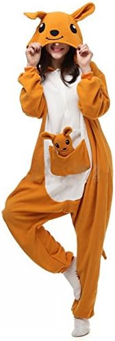 Itopfoxeu Unisex Adult Animal Pajamas - Kangaroo One Piece Plush Cosplay Onsies Sleepwear(Plush Toy Included) M