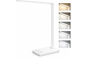 PRIME ESSENTIALS® Lámpara LED Escritorio 5 Funciones en 1 | Flexo de Escritorio con Luz Nocturna I Lámpara de escritorio táctil I 5 Modos de Luz I 10 Niveles de Brillo I Puerto USB I Color Plata.