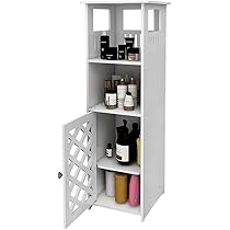 Mobile Bagno Colonna In Bambù - 33x34x169 Cm Con 3 Ripiani E Anta