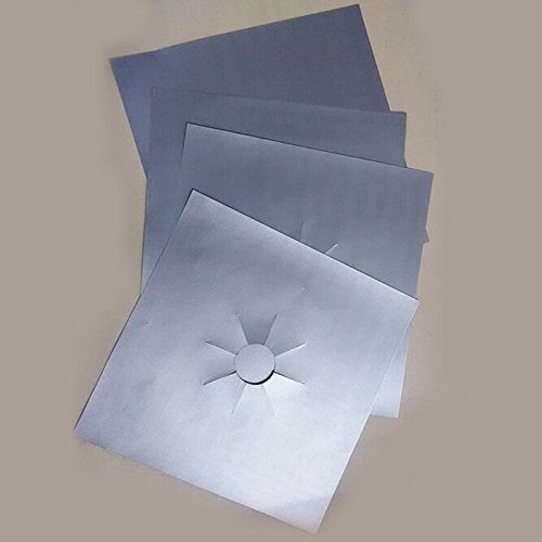 4/lot Wiederverwendbare Gasherd Folie Schutz Pad Universal Aluminium antihaftbeschichtet Brenner Herd Cover Protector reinigen Tabelle Schalenmatte, sicher Küche Supplies 27 cmx27 cm silber - 5