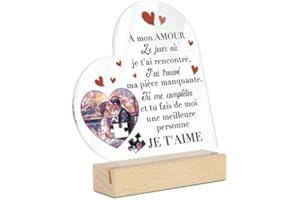 Putuo Decor Cœur en Acrylique avec Puzzle Et Message d'amour – Décoration De Table Romantique, Cadeau pour Couple, Anniversaire, Mariage, Saint-Valentin