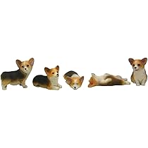 Pack Of 5 Mini Corgi Figurines - Resin Cake Topper, Ornament, Decoration & Collectible Gift Set