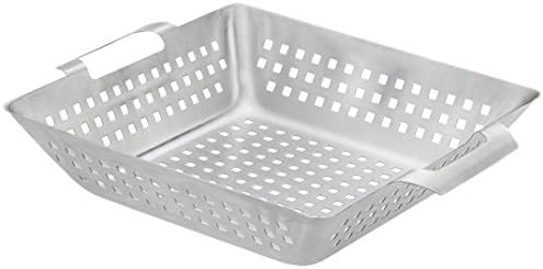 BruzzzlerStainless Steel Grill Basket, for Barbecue and Oven, Stainless Steel Basket, Barbecue Basket, Evenly Browned Meat, Fish and Vegetables, Easy to Clean in Dishwasher, 28 x 34 x 7 cm, Silver
