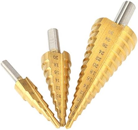 P12cheng Step Drill Bits,3Pcs 4-12/20/32mm HSS Titanium Coated Straight Flute Step Drill Bits Hole Cutter