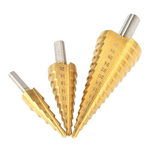 P12cheng Step Drill Bits,3Pcs 4-12/20/32mm HSS Titanium Coated Straight Flute Step Drill Bits Hole Cutter