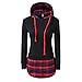 Produktbild Hffan Damen Kapuzenpullover Schreag Kragen Kariert Pullovershirt Langarmshirt Sweatshirt Hoodies Lose Baumwolle Tops Blouse Shirts Frauen Langarm Kapuzenpullis (Schwarz, L)