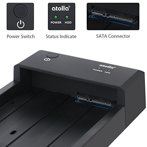 Atolla USB 3.0 Externe HDD Dockingstation für 2.5 zoll 3.5 zoll SATA HDD SSD Festplatte mit 2 Data Charging USB Ports mit 12V/2A Netzteil Unterstützen UASP and Drives 4TB(schwarz) - 4