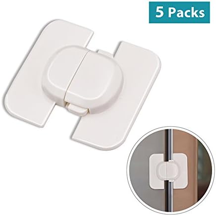 [5 Packs] BOJECHER Child Safety Locks - Refrigerator Door Cabinet Drawers Security Lock with Strong Adhesive for Newborn Baby Toddler Child Protection Latch Lock, No Tools Needed White