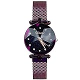 RORIOS Mode Damen Analog Quarzuhr Armbanduhren Mesh Armband Magnetband Sternenklarer Himmel Simulierter Diamant Dial Wasserdichte Armbanduhr