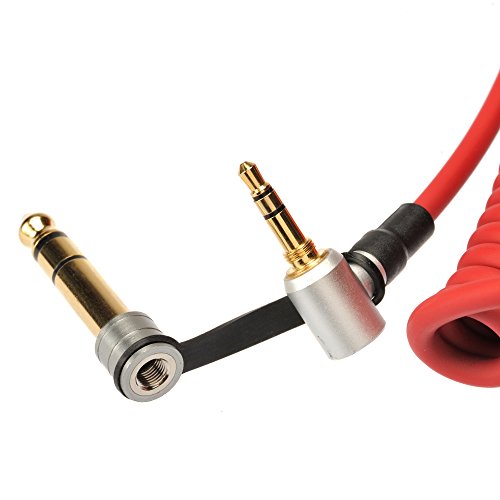 iProtect Ersatzkabel für Monster Beats Dr. Dre 3,5mm und Adapter auf 6,3mm Klinkenstecker Spiralkabel rot - 3