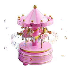 pekdi Carousel Music Box 4-Horse Rotating Baby Musical Toy Christmas Gifts Birthday Presents for Girls Kids Children Daughter Friends