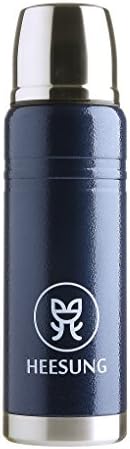Heesung Vacuum Flask Stainless Steel Coffee Flask , Double Wall Stainless Steel Thermal Flask Vacuum Insulated 500ml Compact Water Bottle .Hammer Tone Blue