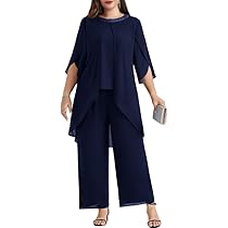 Hanna Nikole Damen Zweiteiler GroßE GrößEn Abendanzug Chiffon Hosenanzug Eleganter Festliches Outfit Hochzeitsgast Abendmode Festmode Cocktail 2 Teiler Hoch Taillierter HosenanzüGe Party Outfit