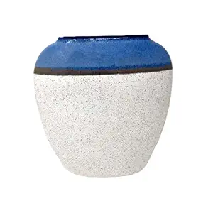 Ceramic Vase for Home Decor Jar-Shaped Flower Vase (White & Blue)