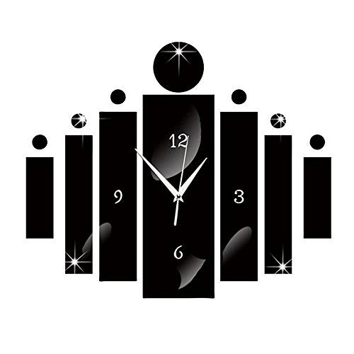Forepin® Modernes Design 3D DIY Wanduhr Acrylglas Spiegel Aufkleber Große Uhr für Zimmerdeko Wohnkultur Wohnzimmer-Dekoration Muster 9 – Schwarz Wanduhr - 4