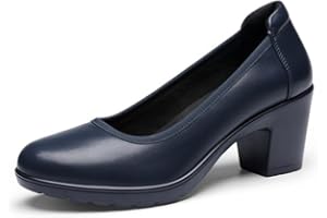 DREAM PAIRS Zapatos de Tacón Alto Cómodos Clásicos Mujer Zapatillas con Tacón Ancho Zapatos de Salón PU Trabajo Balila Azul Marino SDPU2230W-E Talla 37 (EUR)