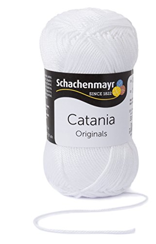 Alle Farben wählbar Catania 0106 WEISS Schachenmayr Qualität Strickgarn Häkelgarn: 100% gekämmte Baumwolle. Geschenk Wolle Häkeln Stricken 3er-Set +Geschenke Button Happy Birthday ©MakenGO - 2