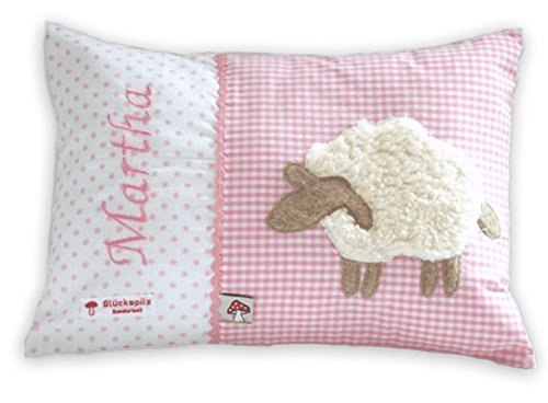 Namenskissen Babykissen I Kissen mit Namen personalisiert I Taufgeschenk Geburtsgeschenk I Schaf I von Glückspilz I rosa