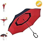 Aigumi Parapluie coupe-vent pliable Design innovant inversé Double couche et protection solaire, rouge/noir