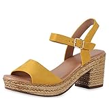  SCARPE VITA Damen Pumps Plateau Sandaletten Blockabsatz Schuhe Mid Heel Sandalen Wildleder-Optik Sommerschuhe 181266 Gelb 38
