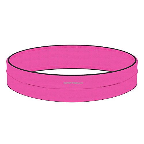 SwiftGear Running Belt / Waist Pack Belt - No Uncomfortable Buckles, Buttons, Straps or Zips Unlike Most Runners Belts / Fitness Belts / Hydration Belts - Great for Carrying Phones, Keys or Cards - Suitable for Men and Women - Lifetime Guarantee Pink M