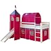Produktbild Homestyle4u 1498, Kinder Hochbett mit Rutsche, Leiter, Turm, Tunnel, Vorhang Pink, Massivholz Kiefer Weiß, 90x200 cm