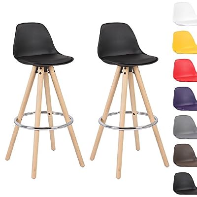 WOLTU® BH45sz-2,2 x Tabouret de bar en plastique avec dossier + Repose-pieds design tabouret de cuisine en bois,Noir
