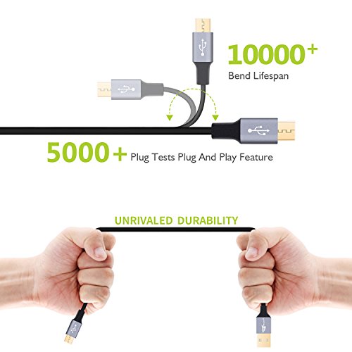 Royal Flag Micro USB Kabel 2 Stk. 2m*1 + 1.2m*1 Ladekabel mit vergoldeten Steckern Passend für alle Android-Smartphones (Samsung, HTC, LG, Sony ), Tablets, E-Books sowie andere Geräte, Schwarz - 5